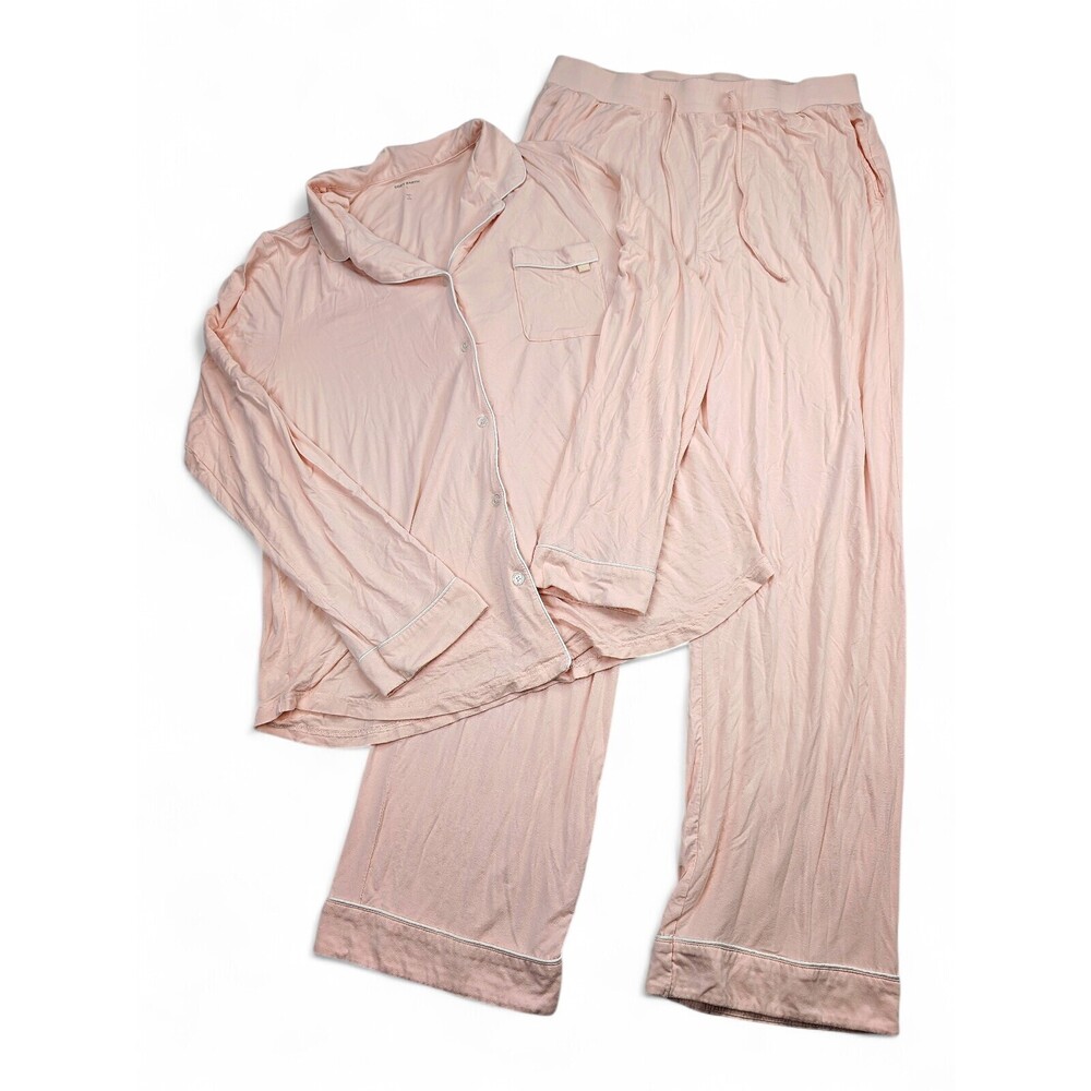 Cozy Earth Pink Piped Button-Down Pajama Set - Women's L
